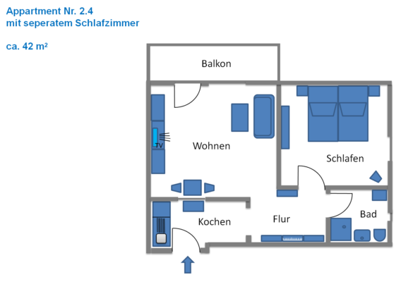 Appartement 2.4 mit separatem Schlafzimmer