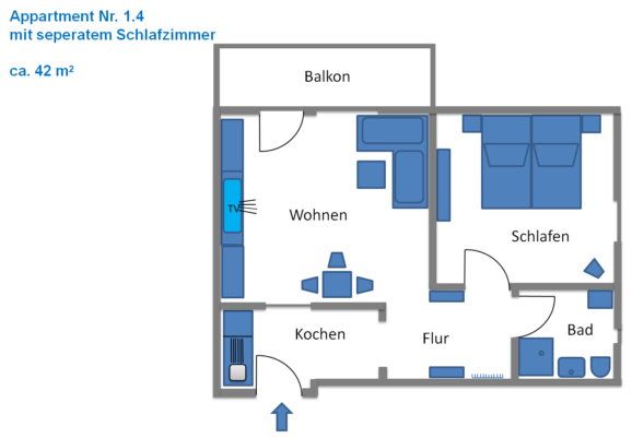 Appartement 1.4 mit separatem Schlafzimmer