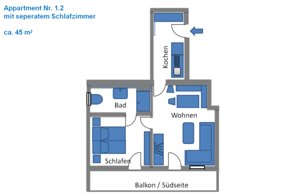 Appartement 1.2 mit separatem Schlafzimmer